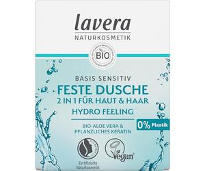 lavera Basis Sensitiv - Solid Shower 2 in 1 for Skin and Hair - with Organic Aloe Vera & Vegetable Keratin - Cleans without Drying Out - 3x More Yielding than Liquid Shower Gel - 50 g