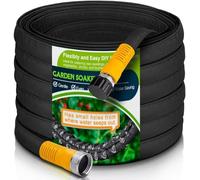 LAVEVE Flat Garden Soaker Hose 200 FT, Flexible Water Hose Irrigation Tubing, Leakproof Drip Hose Watering for Garden, Lawn, Flower Bed, Vegetable Field (50 FT x 4Pack)