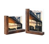 Lavezee 5x7 Picture Frames Set of 2, Double Sided Frame Display Holder with Rustic L Shaped Horizontal Vertical Stand for 5 by 7 Photo, Desktop or Tabletop Decor