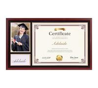 Lavezee Single 10x16 Frame for 8.5x11 Certificates Diploma and 4x6 Photo Picture with PS Front, Black Over Gold Double Mat for Wall, Mahogany, Graduation Gifts