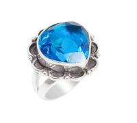 Lavie Jewelz 925 Sterling Silver Garnet Gemstone Ring Handmade Heart Cut Red Gemstone Jewelry, Silver Oxidised January Birthstone Ring for Women (Swiss Blue Topaz, X)