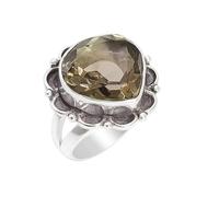 Lavie Jewelz 925 Sterling Silver Garnet Gemstone Ring Handmade Heart Cut Red Gemstone Jewelry, Silver Oxidised January Birthstone Ring for Women (Smoky Quartz, Q)