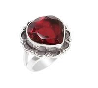Lavie Jewelz 925 Sterling Silver Garnet Gemstone Ring Handmade Heart Cut Red Gemstone Jewelry, Silver Oxidised January Birthstone Ring for Women (Garnet, M)