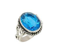 Lavie Jewelz 925 Sterling Silver Garnet Ring - Handmade Oval Cut Red Gemstone Jewelry - January Birthstone Ring - Boho Cocktail Jewelry for Women (Swiss Blue Topaz, Z+1.5)