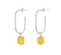 Lavie Jewelz 925 Sterling Silver Hoop Earrings with Raw Amethyst Stone - Handmade Natural Crystal Drop Earrings for Women - Birthstone Jewelry Gift (Citrine)