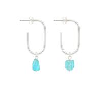 Lavie Jewelz 925 Sterling Silver Hoop Earrings with Raw Amethyst Stone - Handmade Natural Crystal Drop Earrings for Women - Birthstone Jewelry Gift (Sky Apatite)