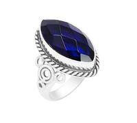 Lavie Jewelz 925 Sterling Silver Marquise Cut Amethyst Gemstone Ring for Women - Handmade Vintage Statement Jewelry (Blue Sapphire, O)