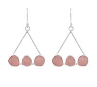 Lavie Jewelz 925 Sterling Silver Raw Gemstone Dangle Earrings - Natural Healing Stone Drop Earrings for Women, Boho Chic Jewelry for Gift or Personal Wear (Rose Quartz)
