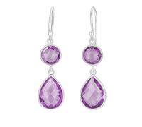 Lavie Jewelz 925 Sterling Silver Ruby Drop Earrings for Women - Dangle Teardrop & Round Cut Gemstone Earrings - Handmade Lightweight Hook Earrings - Birthstone Jewelry Gift for Her (Amethyst)