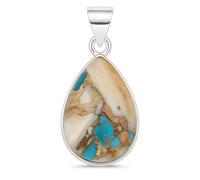 Lavie Jewelz 925 Sterling Silver Teardrop Pendant - Natural Oyster Turquoise Gemstone -Handmade Boho Jewelry for Women - Light Weight Silver Pendant Daily & Casual Wear (Texture-2)