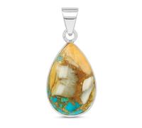 Lavie Jewelz 925 Sterling Silver Teardrop Pendant - Natural Oyster Turquoise Gemstone -Handmade Boho Jewelry for Women - Light Weight Silver Pendant Daily & Casual Wear (Texture-7)