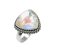 Lavie Jewelz Blue Topaz Gemstone Ring for Women - Trillion Cut 925 Sterling Silver Handmade Statement Ring, December Birthstone Jewelry, Boho Vintage Design (Mystic Topaz, Z+1.5)