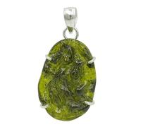 Lavie Jewelz Moldavite Gemstone Pendant in 925 Sterling Silver | Handmade Bohemian Green Crystal Pendant for Women | Oxidised Vintage Jewelry (Design A)