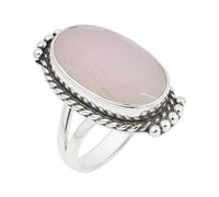 Lavie Jewelz Natural Rose Quartz Ring 925 Sterling Silver Ring, Vintage Handmade Oval Cut Healing Crystal Jewelry (Rose Quartz, 9.5)
