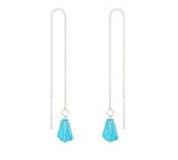 Lavie Jewelz Raw Amethyst Threader Earrings for Women - 925 Sterling Silver Pull Through Chain Earrings - Natural Crystal Dangle Earrings - Handmade Birthstone Jewelry Gift (Sky Apatite)