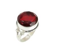 Lavie Jewelz Solid Sterling Silver Garnet Ring for Women | Round Cut Red Gemstone 925 Sterling Silver Jewelry| Handmade January Birthstone Ring (Garnet, O)