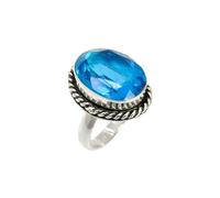 Lavie Jewelz Vintage Garnet Ring for Women Oval Cut Gemstone 925 Sterling Silver Rings Handmade Oxidized Jewelry January Birthstone Ring (Swiss Blue Topaz, O)