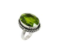 Lavie Jewelz Vintage Garnet Ring for Women Oval Cut Gemstone 925 Sterling Silver Rings Handmade Oxidized Jewelry January Birthstone Ring (Peridot, V)