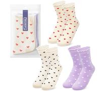 LAVIENTOES Women’s Cute Heart Pattern Crew Socks - 3 Pairs Colorful Novelty Gift Set - Soft Cotton Cozy Socks for Casual Wear