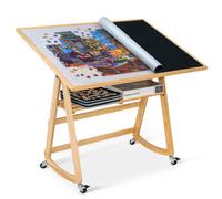 LAVIEVERT 1500 Piece Jigsaw Puzzle Table with Legs & Cover, Adjustable Wooden Puzzle Board Easel with Storage Shelf, Portable Tilting Puzzle Table