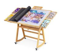 Lavievert 1500 Piece Tilting Jigsaw Puzzle Table with 5 Colored Drawers & Cover, Adjustable Wooden Puzzle Board Easel with Storage Shelf, Portable Puzzle Table with 4 Rolling Wheels for Adults