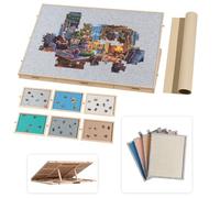 Lavievert 1500 Piece Tilting Puzzle Board with 6 Colored Drawers & 4 Felt Trays, Adjustable Wooden Puzzle Plateau with Built-in Easel/Stand, Portable Jigsaw Table with Cover & Handle for Adults