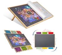 Lavievert 2-in-1 Tilting & Rotating Jigsaw Puzzle Board with 6 Colored Drawers & Cover, Wooden Swivel Puzzle Plateau for Adults, Portable Jigsaw Table with Non-Slip Tabletop