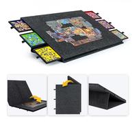 Lavievert 2000 Piece Tilting Puzzle Table with 2-in-1 Jigsaw Stand & Cover, Lightweight Felt Puzzle Storage with 6 Colored Drawers, Portable Jigsaw Board for Adults - Dark Gray