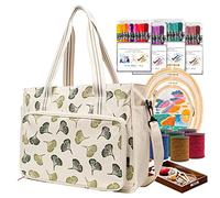 LAVIEVERT Embroidery Project Bag, Embroidery Kits Storage Bag with Multiple Pockets for Crochet Hooks Embroidery Floss and Other Sewing Accessories