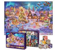 Lavievert Jigsaw Advent Calendar 2024 Christmas Puzzles, Snowy Christmas Eve Holiday Puzzle, 24-Day 1008 Pieces Puzzle Countdown to Christmas, Christmas Home Decor Family Gifts for Adults & Kids