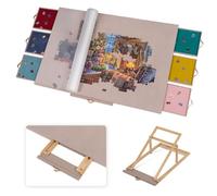 Lavievert Whole Flannel Covered Tilting Puzzle Board with 6 Drawers & Cover, Adjustable Plateau with Stand/Bracket for Adults, Portable Puzzle Table with Non-Slip Tabletop for Up to 1500 Pieces - Pink