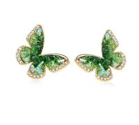 Lavifinac Butterfly Earrings for Women Dainty 14K Gold Plated CZ Green Butterfly Stud Earrings Post Cubic Zirconia Hypoallergenic Rhinestone Earrings Jewelry Birthday Christmas Gifts for Mom Girls,
