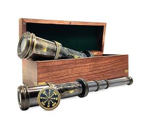 LAVILLA DECORE Telescope in The Wooden Box: A Journey Through Time and Space DOLLAND LONDON 1920" SIZE-(16INCHES)