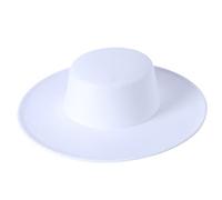 Lavilly Women's Wide Brim Flat Top Hat Formal Classic Bowler Boater Hat Felt Derby Church Cap (White, One Size)