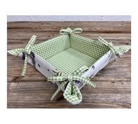 Lavina Fabric Bread Basket, 20 x 20 cm, Square Bread Basket in White, Green, Lavender and Chequered, Sustainable, Made from 100% Cotton, Washable at 30°C, Country House Style for Bread, Rolls,