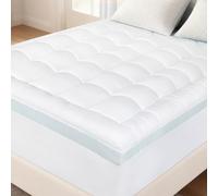 Lavio Gel-Infused Memory Foam Mattress Topper Double Bed, Deep Pocket Mattress Cover Pad with Removable Washable Cover, 135x190x7cm, White