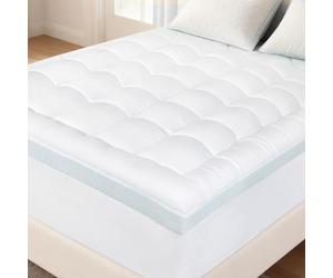 Lavio Gel-Infused Memory Foam Mattress Topper Double Bed, Deep Pocket Mattress Cover Pad with Removable Washable Cover, 135x190x7cm, White