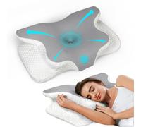 Lavio Memory Foam Pillow Neck Shoulder Arm Support Cervical Pain Ergonomic Side, Stomach & Back Sleeper Sleeping Bedding, Two Different Height, Removable Pillow Case Comfortable