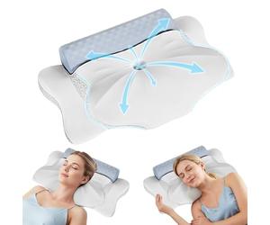 Lavio Orthopedic Cervical Pillow - Ergonomic Memory Foam Neck Support Pillow with Patented Side Wings & Support Rod, Dual Height, Cooling Removable Cover for Side/Back/Stomach Sleepers