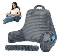 Lavio Reading Pillow for Bed Adult, Cuddle Cushion with Arms & Wrist Rest, Memory Foam Back Support Pillow with 3 Storage Pockets, Removable Washable Cover for Reading Gaming Watching TV