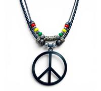 LAVIP Symbol Necklace Peace Sign Pendant Rasta Hippie Hemp Hawaiian Adjustable Cord - Fits Most Sizes, M, Stainless Steel, No Gemstone