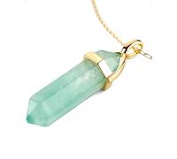 LAVISA Obelisk Gemstone Necklace Gold Pendant, Genuine Crystal Necklace, Rose Quartz, Amethyst, Natural Stone - 55 + 5 cm, Stainless Steel, Amethyst, rose quartz