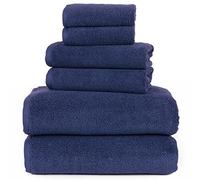 Lavish Home 100 Percent Cotton Towel Set, Zero Twist, Soft and Absorbent 6 Piece Set With 2 Bath Towels, 2 Hand Towels and 2 Washcloths (Navy) 29"x55"x0.25"