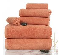 Lavish Home 100 Percent Cotton Towel Set, Zero Twist, Soft and Absorbent 6 Piece Set With 2 Bath Towels, 2 Hand Towels and 2 Washcloths (Brick)