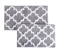 Lavish Home 2-Piece Bathroom Rug Set - 100% Cotton Bath Mat Set with Trellis Pattern and Non-Slip Base - Machine Washable Bathroom Mats (Silver)