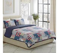 Lavish Home 3-Piece Quilt Set - Nautical Americana Patchwork Print All-Season Soft Microfiber Bedspread with Shams-Bedding by LHC (King), Polyester, Multicolor