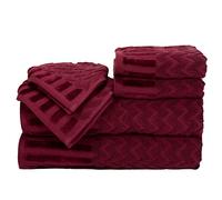 Lavish Home 6-Piece Cotton Deluxe Plush Bath Towel Set - Chevron Pattern Plush Sculpted Spa Luxury Decorative Body, Hand and Face Towels (Burgundy), 27"x54"x0.25"