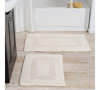 Lavish Home Bathroom Rugs - 2-Piece Cotton Bathroom Mat Set - Machine Washable Bath Mats for Bathroom, Kitchen, or Laundry Room (Ivory)
