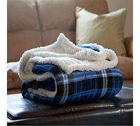 Lavish Home (Blue Reversible Plaid Fleece 50 x 60-Inch Machine-Washable Sherpa Throw - Cozy Blanket for Couch, Chair, or Bed, 50" x 60"