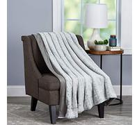 Lavish Home Cloud Grey Rabbit Fur Throw Blanket with Faux Mink Back-Luxurious, Soft, Hypoallergenic for Couch, Bed, Décor-60”x70, 60” x 70